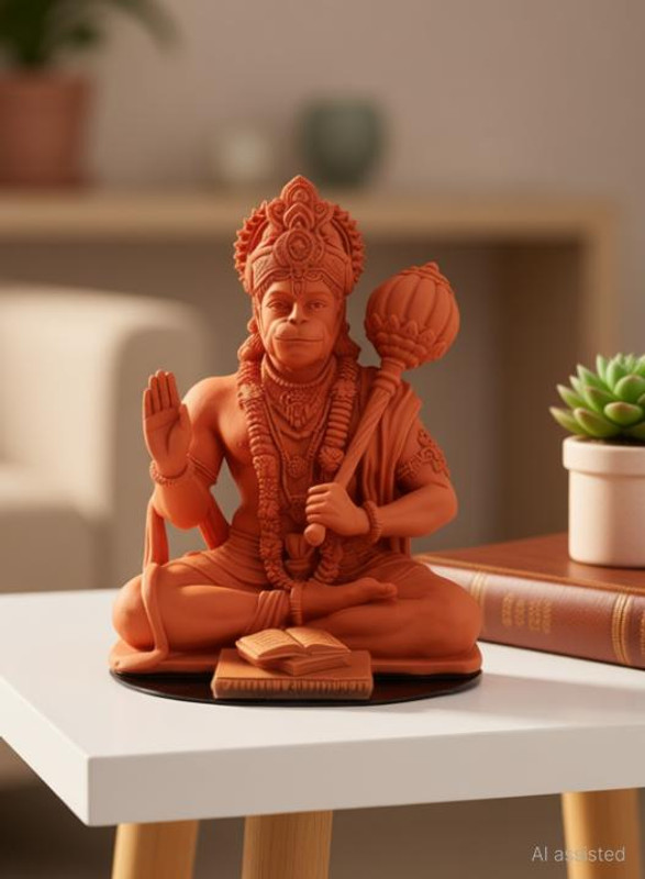 SMRK Hanuman Idol For Car Dashboard, Temple, Diwali Gift, Home Decor, Festivals Decorative Showpiece - 9 cm(Resin, Orange)