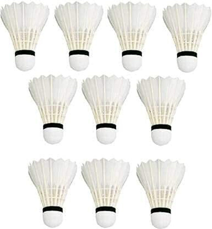 OMUNDA KM PREMIUM SHUTTLECOCK WHITE FEATHER DURABLE FOR BADMINTON SPORTS Nylon Shuttle - White(Medium Fast, 78, Pack of 6)