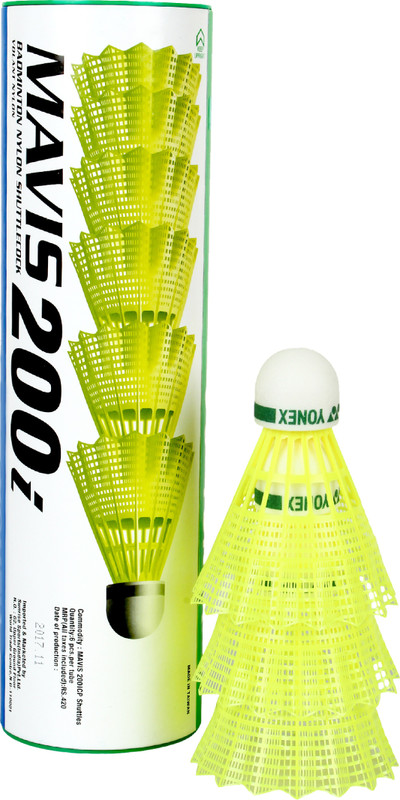 YONEX Mavis 200i Green Cap Nylon Shuttle  - Yellow(Slow, 75, Pack of 6)