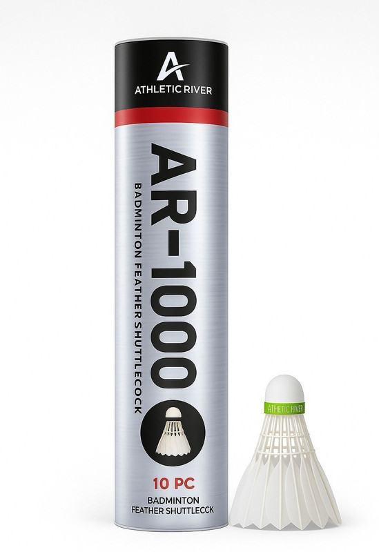 ATHLETIC RIVER A1000- ShuttleCock– Tournament Grade | High Stability & Control | Pack of 10 Feather Shuttle  - White(Medium Fast, 78, Pack of 10)