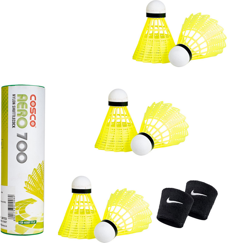 COSCO Badminton Shuttlecock Aero 700 (Pack of 6 Shuttle) Nylon Shuttle  - Yellow(Medium, 77, Pack of 6)