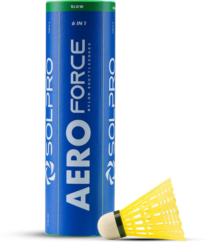 SOLPRO Aero Force (6 in 1) Nylon Shuttle - Yellow(Slow, 75, Pack of 6)