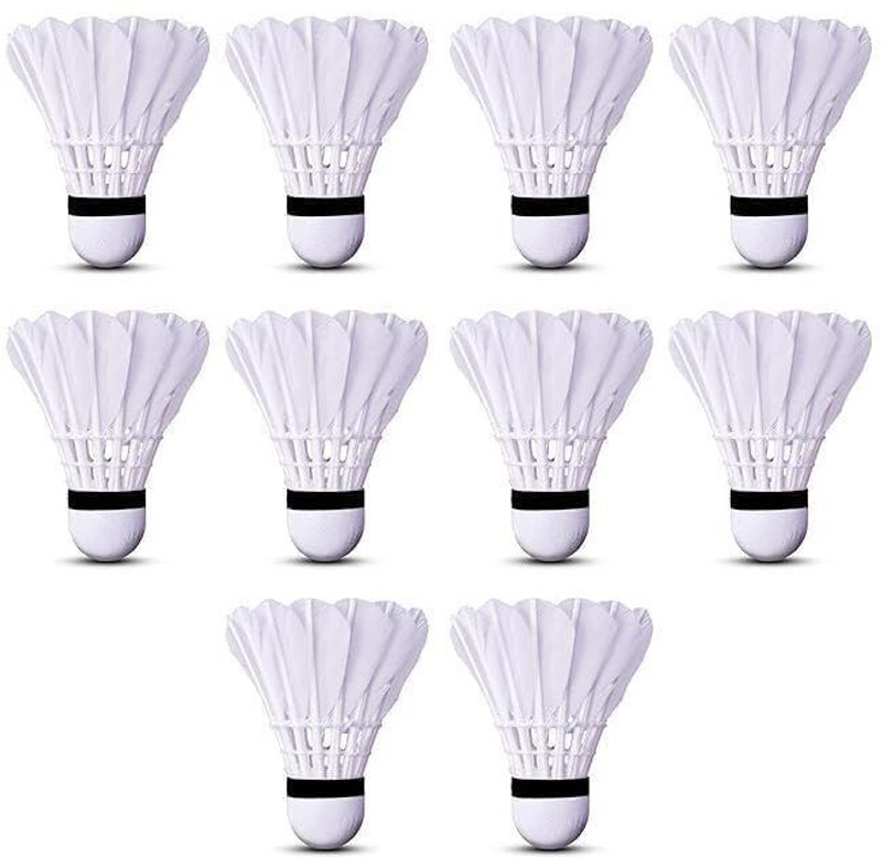SJ ENTERPRISE High-Quality Badminton Shuttlecocks Pack of 10 for Outdoor/Indoor Feather Shuttle  - White(Medium, 77, Pack of 10)