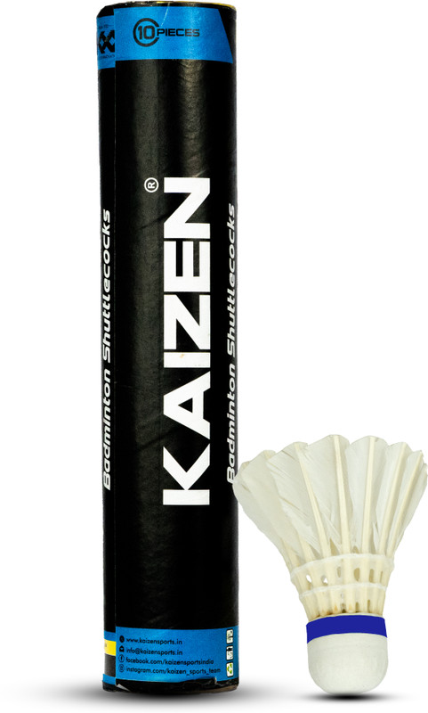 KAIZEN Silver Badminton Shuttle Feather Shuttle  - White(Medium Fast, 78, Pack of 10)