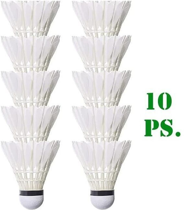 YORDEY Badminton Feather Shuttle Set of 10 PC One Box for Outdoor Indoor (White Color) Feather Shuttle  - White(Fast, 79, Pack of 1)