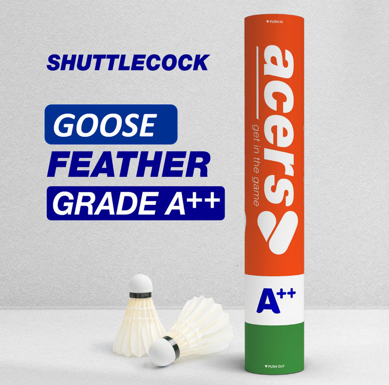 acers GRADE A++ GOOSE FEATHER SHUTTLECOCK Feather Shuttle  - White(Medium Slow, 76, Pack of 12)