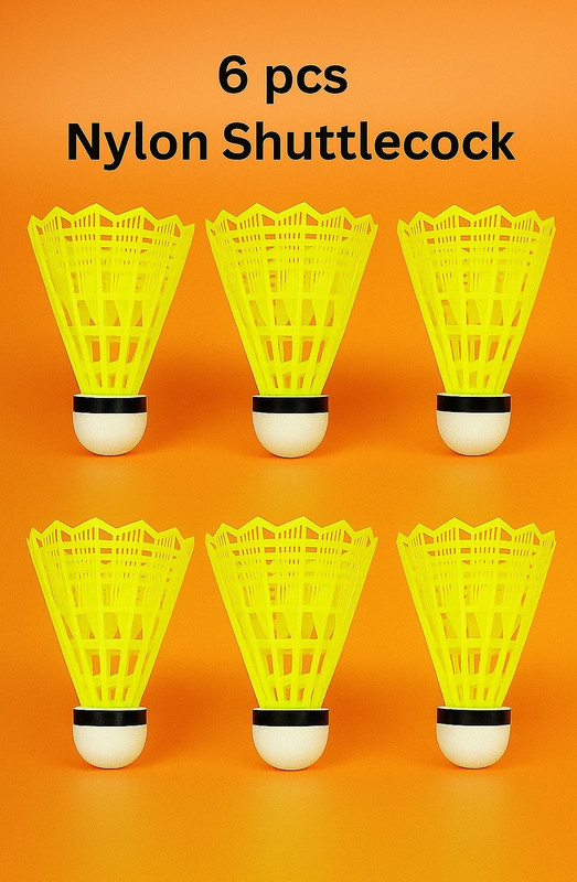 Vortex Durable Nylon Shuttlecock , Speed - 76 , Pack of 6 pcs Nylon Shuttle - Yellow(Medium Slow, 76, Pack of 6)