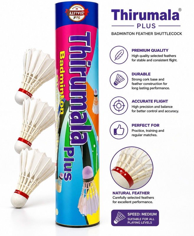 NDS Thirumala plus Feather Shuttle  - White(Medium Fast, 78, Pack of 10)