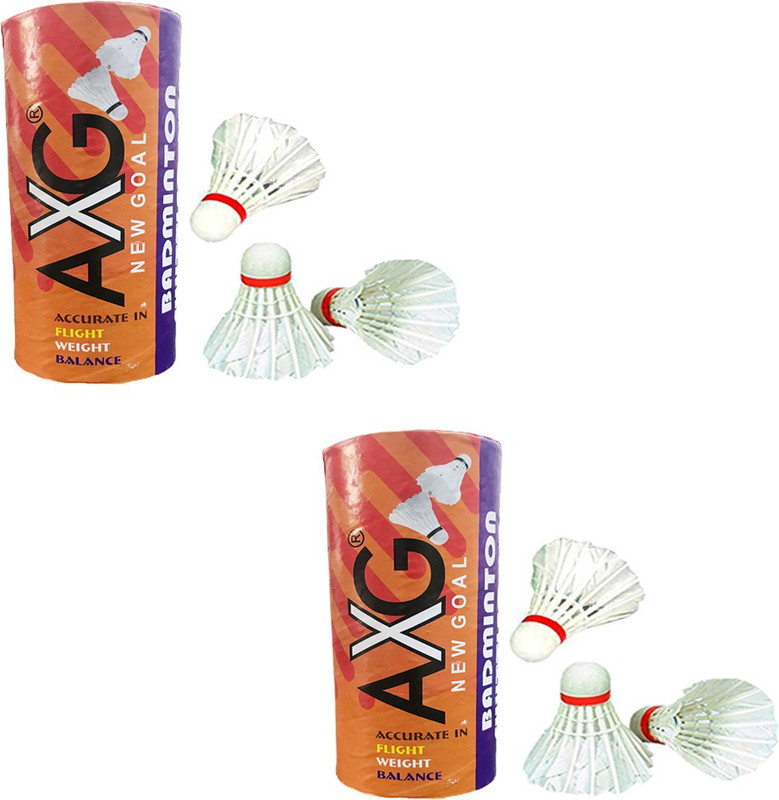 AXG NEW GOAL Classic Premium Quality (Pack Of 6) Feather Shuttle - White(Medium, 77, Pack of 6)