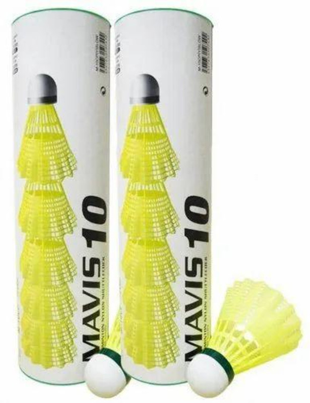 YONEX Mavis 10 Shuttle Cock (Yellow) - Green Cap(1 Tube / 6 ) Nylon Shuttle  - Yellow(Slow, 75, Pack of 6)