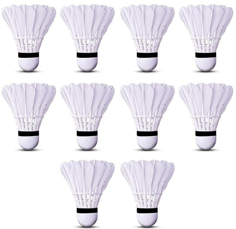 SJ ENTERPRISE High-Quality Badminton Shuttlecocks Pack of 10 for Outdoor/Indoor Feather Shuttle  - White(Medium, 77, Pack of 10)