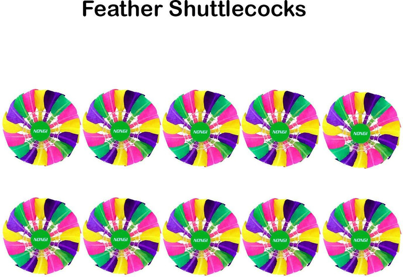 Nongi 2 Color Designer Feather Shuttlecock for Recreational Indoor Outdoor Play Feather Shuttle - Multicolor, Yellow(Medium Fast, 78, Pack of 10)