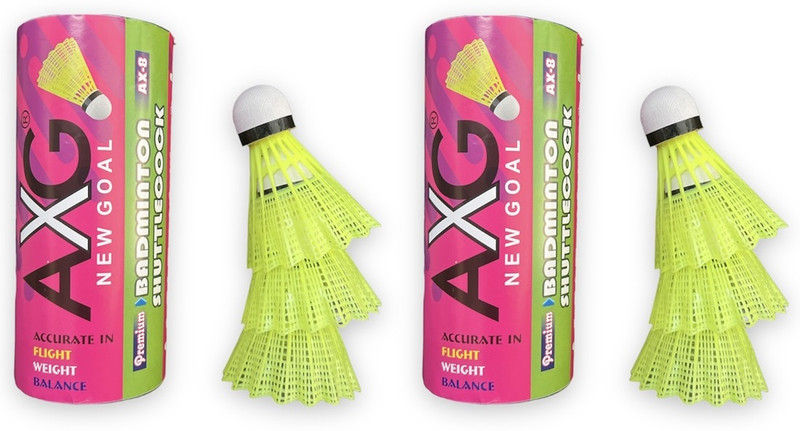 AXG NEW GOAL Premium Shuttlecock With Wooden Cork Nylon Shuttle - Green(Medium, 77, Pack of 6)