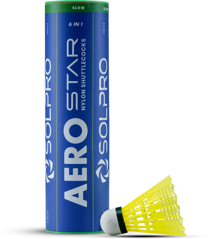 SOLPRO Aero Star (6 in 1) Nylon Shuttle  - Yellow(Slow, 75, Pack of 6)