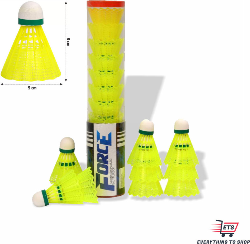 ETS Best Shuttlecock for Badminton l SHUTTLECOCK FORCE Plastic Shuttle - Yellow(Medium Fast, 78, Pack of 10)