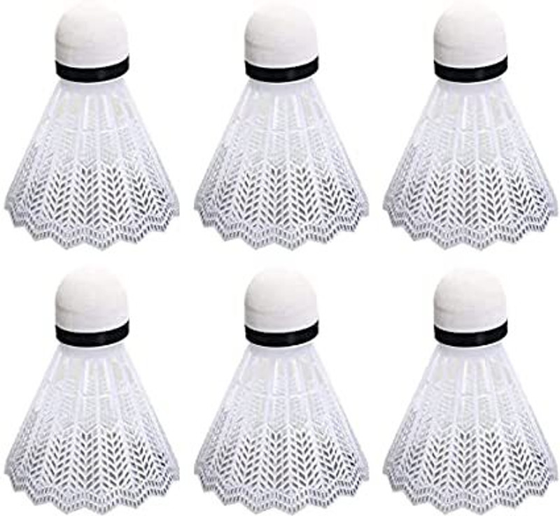 TIAGO Badminton shuttlecocks Nylon, Badminton Shuttle Cock (White) Nylon Shuttle  - White(Fast, 79, Pack of 6)