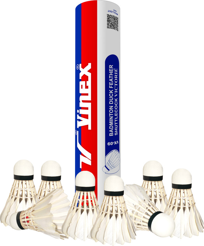 VINEX Victorie Duck Feather Shuttlecock –Premium Cork Base, Tournament & Practice Use Feather Shuttle - White(Medium Fast, 78, Pack of 12)