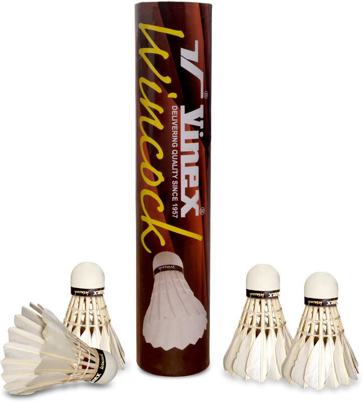 VINEX Wincock Feather Shuttlecocks – Premium Hen Feather, 1 Box (10 Pieces) Feather Shuttle  - White(Medium, 77, Pack of 10)