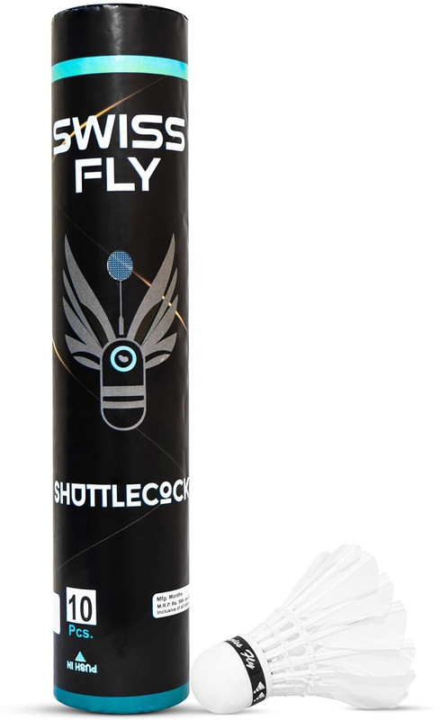SWISS FLY SWISS FLY Nylon Shuttlecock Pack of 10 White Medium Speed Indoor Outdoor Feather Shuttle  - White(Fast, 79, Pack of 10)