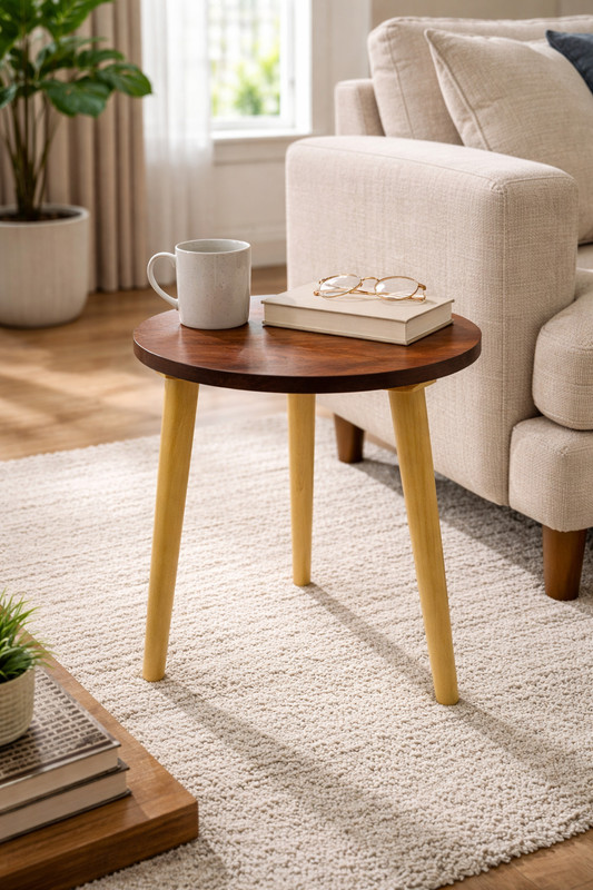 INDCART Small Round End Table MIni Table Side TableFaux Marble Top Solid Wood Side Table Engineered Wood Bedside Table(Finish Color - Brown, DIY(Do-It-Yourself))