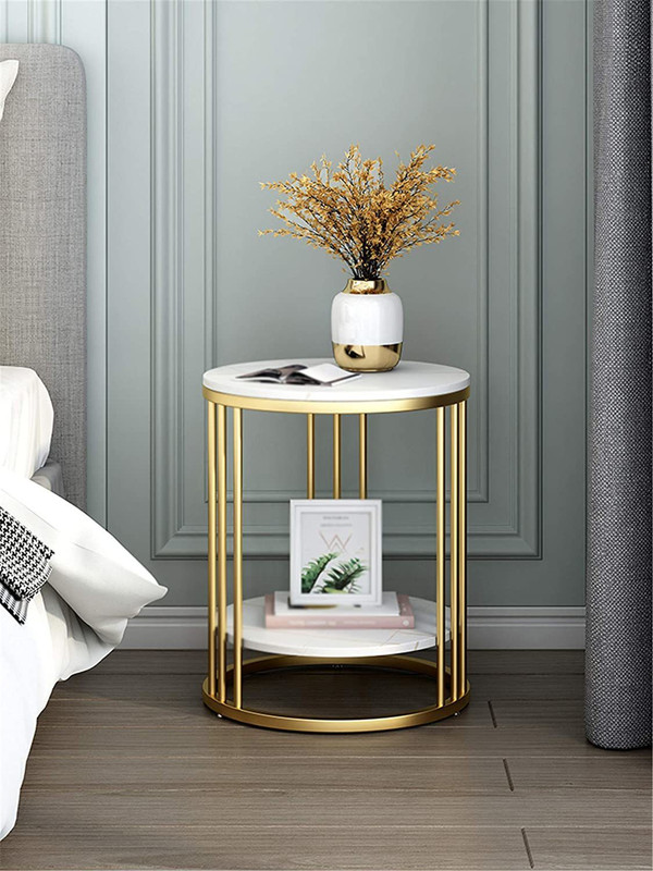 Smarts collection Round Sofa Side Table, End Tables Corner Table Living Room(Golden-White) Metal Side Table(Finish Color - Golden-White, Pre-assembled)