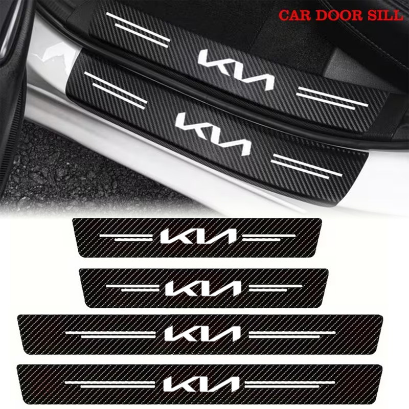 Selifaur 4 Pcs Carbon Fiber Car door Sill Steps Cover Scratch Pad (KIA All Models) Door Sill Plate