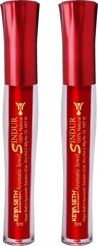 KEYA SETH AROMATHERAPY Aromatic 100% Natural Liquid Sindoor Red with Sponge-Tip- Applicator- Long Lasting Chemical Free & Waterproof with Floral Pigment (5ml X 2) Sindoor(Red)