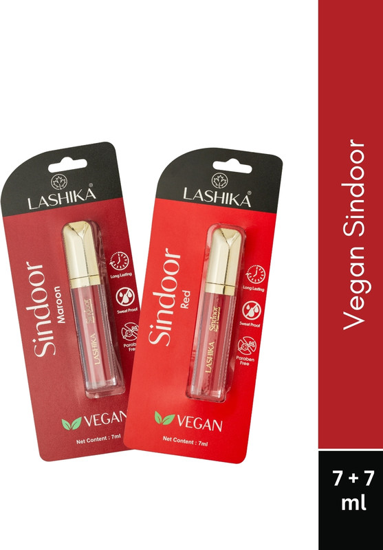 Lashika Vegan Sindoor Pack Of 2 Long Lasting Wear | Sweatproof & Water Resistant sindoor(Red, Maroon)