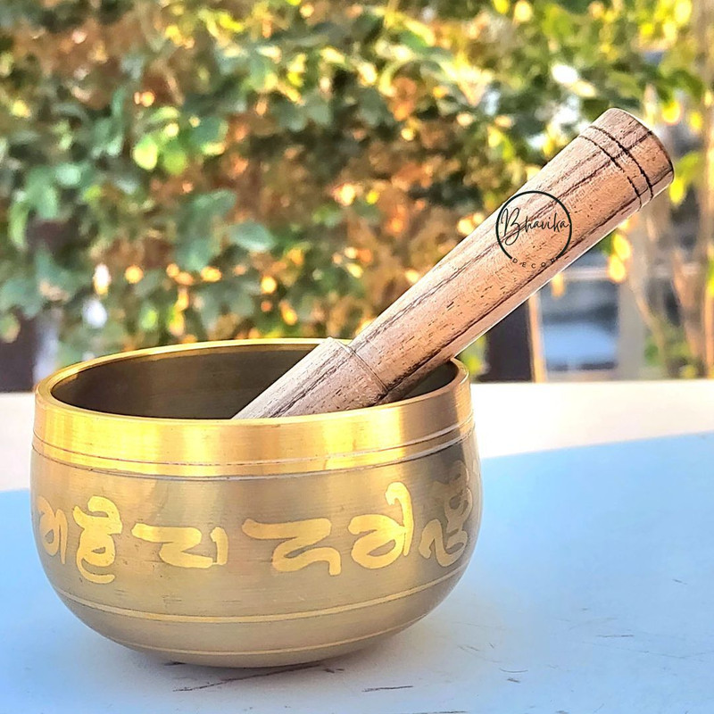 BHAVIKADECOR Buddhist Singing Bowl Tibetan Buddhist Prayer Instrument With Wooden Stick-250G Singing Bowl