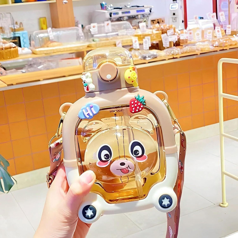 MICASHU Cartoon-Printed Designer Teddy Water Bottle: Perfect 1L Anti-Leak Gift for Kids!(Multicolor)