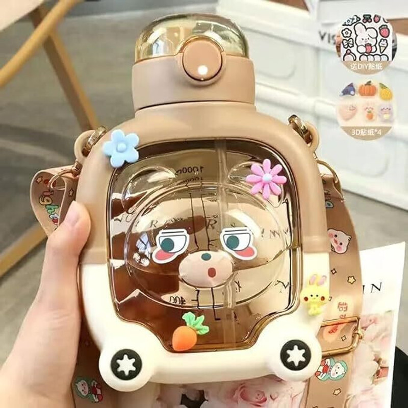 MICASHU Cute Kawaii Bear Shaped School Sipper Water Bottle(Multicolor)