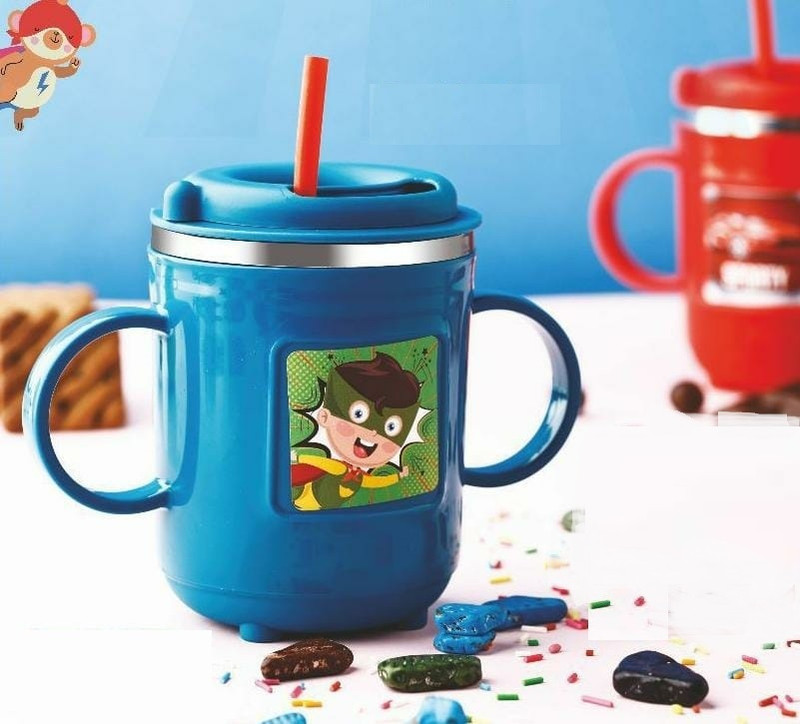 Brijshi 350 ml Kids Sipper Mug With Food Grade Silicon Straw Cartoon Printed Leak Proof(Multicolor)
