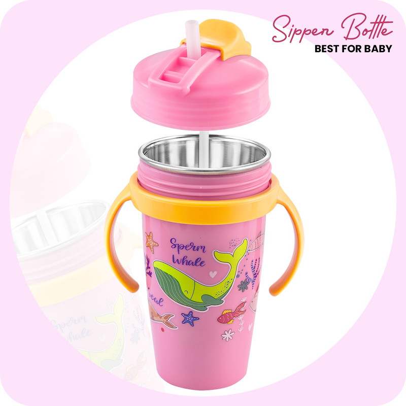 3D METRO SUPER STORE Stainless Steel Baby Sipper/ Sippy Cup Anti-Spill Soft Silicone Spout Sipper Cup