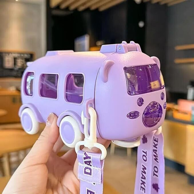 MICASHU Bus Shaped Water Bottle with Strap Cute Drinking 500 ml(Multicolor)