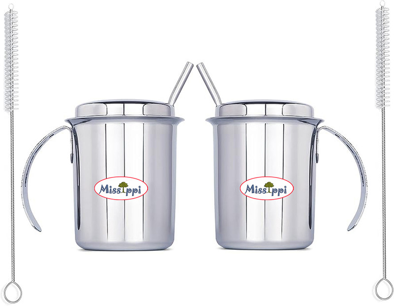 MISSIPPI Sippy Cup Tumbler for Milk,Water,Juice- STRAW TUMBLER ( 2 Quantity + 2 Brush)(Silver)