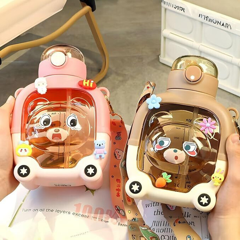 MICASHU School Water Bottle for kids Cute Cartoon Teddy(Multicolor)
