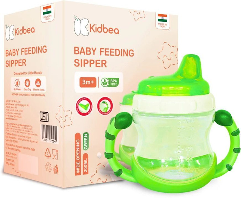 KIdbea Baby Sipper Cup BPA-Free, Soft Silicone Spout, Spill-Proof, Easy Grip Handles(Green)