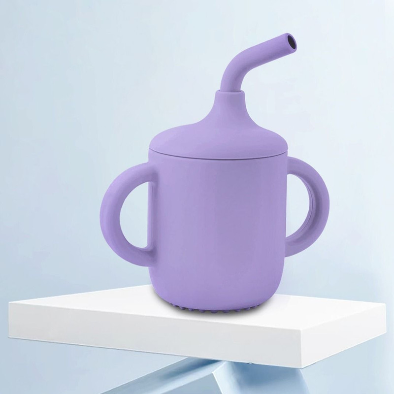 TONY STARK Baby Sipper Cup with Soft Silicone Straw & Lid, Anti-Spill Drinking Training(Sippy Cup,Spout Cup/Glass with Handles for Toddlers & Kids, Lilac Purple)