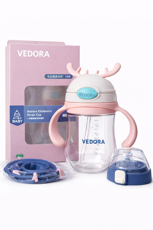 vedora Baby Water Bottle | Baby Sipper Bottle with Straw | Leak Proof Training Cup(Pink)