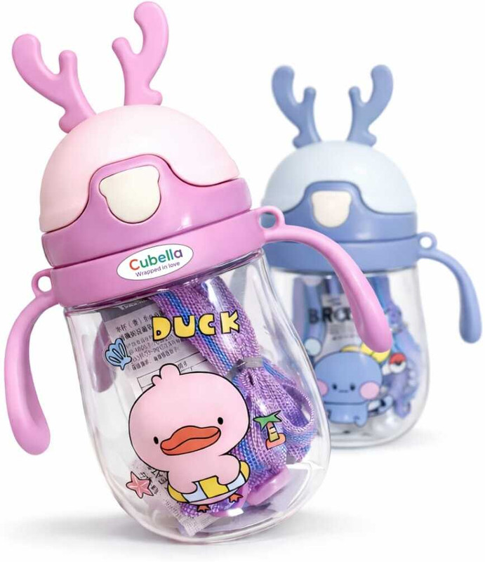 Cubella wrapped in love Deer Design Baby Sipper Bottle with Straw & Handle(Pink, Blue)