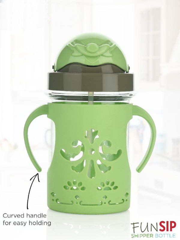 RANIC Kids Bite Resistant Soft Silicone Straw Sipper Cup with Handle(PISTA)