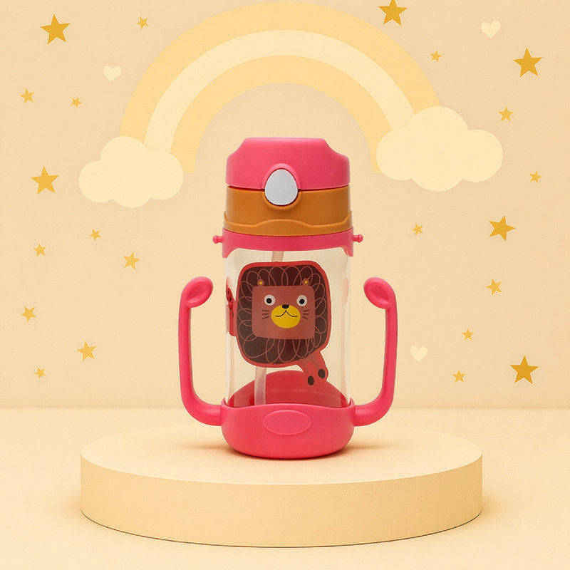 The Cheeky Kidzz Baby Water Bottle for Kids with Straw & Handle | School Bottle for Boys & Girls(Pink)