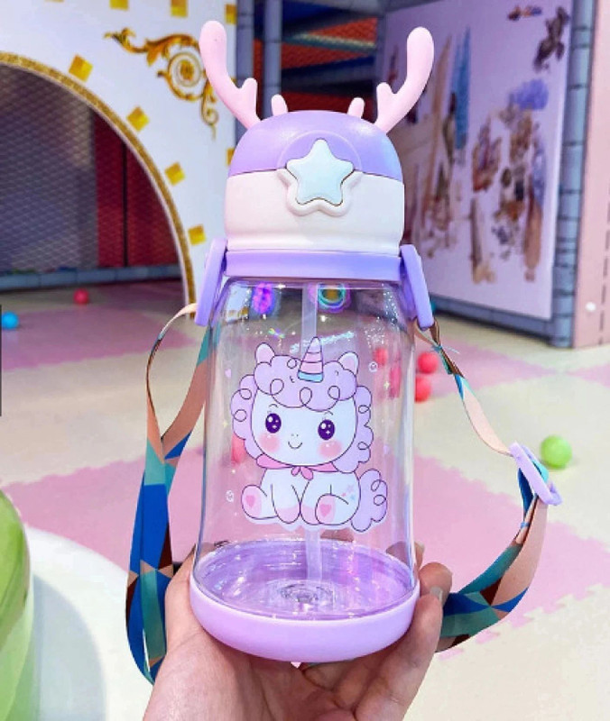 Modiza Deer Horn Cartoon Design Sipper Water Bottle for school Kids with Lock cap(Multicolor)