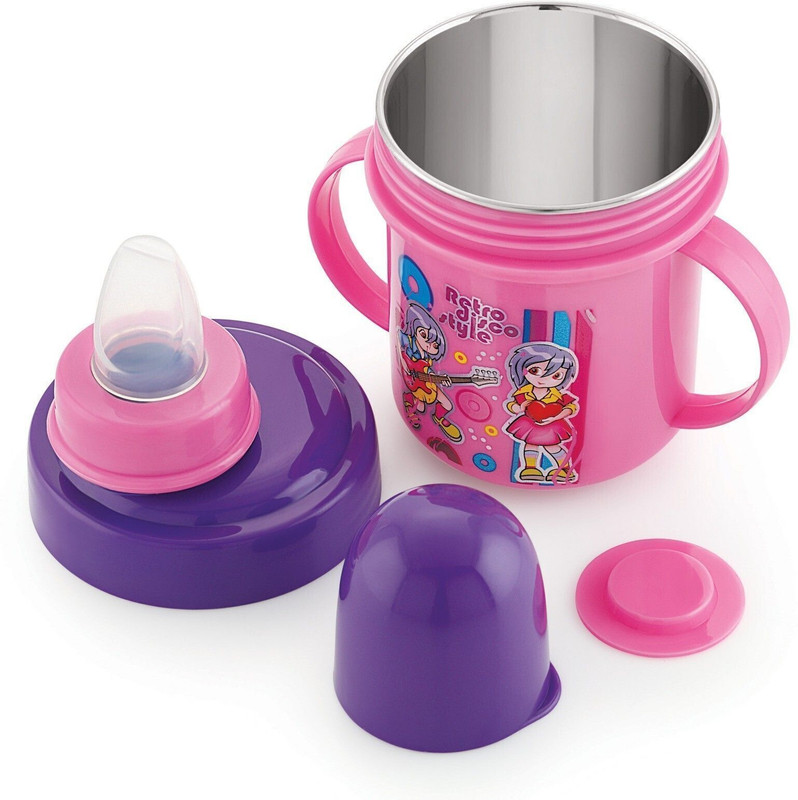 Nabhya Stainless Steel Plastic Baby Spout Sipper Cup for Kids Age 3-18 Months-(250ml)(Pink)