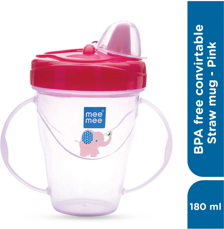 MeeMee Baby Sipper cup BPA free convirtable for toddler kid , soft spout straw mug(Pink)