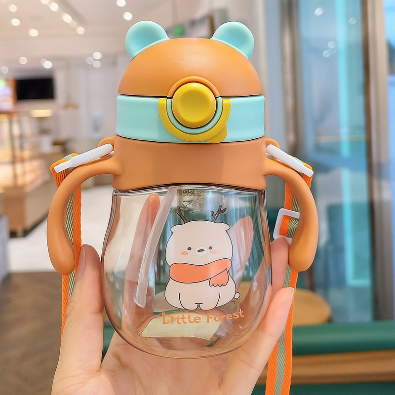 Magic Pebbles Eco-friendly Baby Water Bottle For Kids With Soft Silicone Straw & Strap -300ml(Orange)