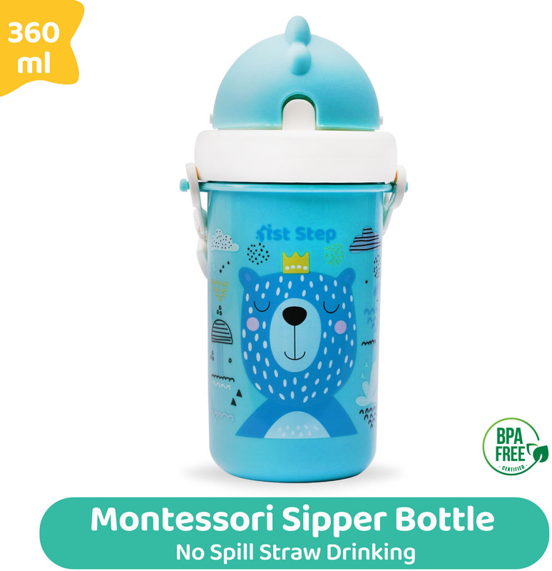 1st Step Matte BPA Free Polypropylene Soft Straw Baby Sipper Cup with Twin Handle- 360ml(Blue)