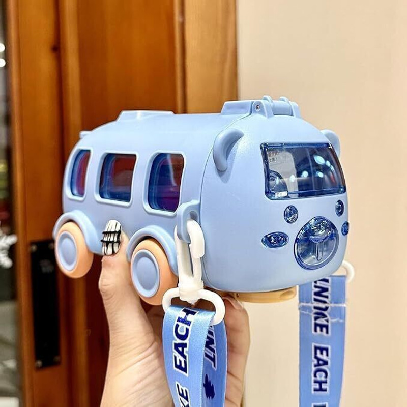 MICASHU Bus Shaped Moving Wheels Detachable Water Bottle with Straw Shoulder Strap(Multicolor)