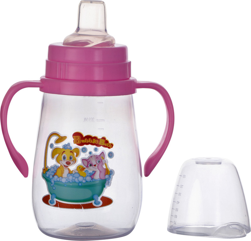 Nabhya 350ml Kids Transparent Sipper Cup with Handles,Anti-Spill Soft Silicone Spout,(White)