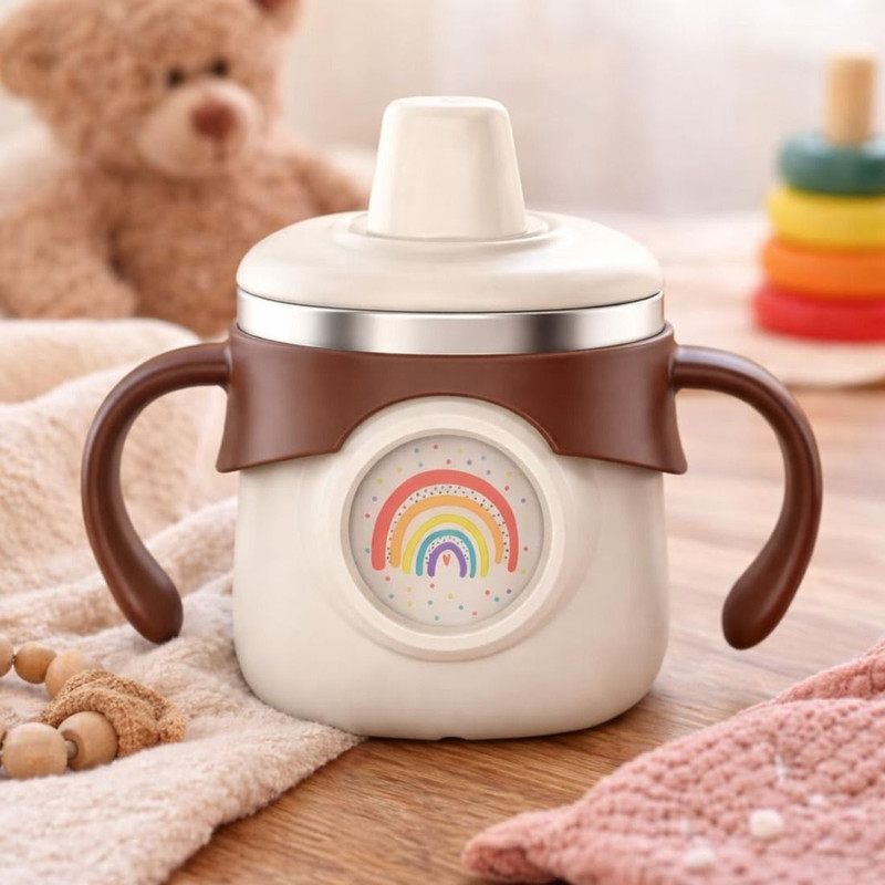 The Little Lookers Stainless Steel Sipper Bottle for Baby 260ml|BPA Free|Travelling Bottle For Baby(Beige)